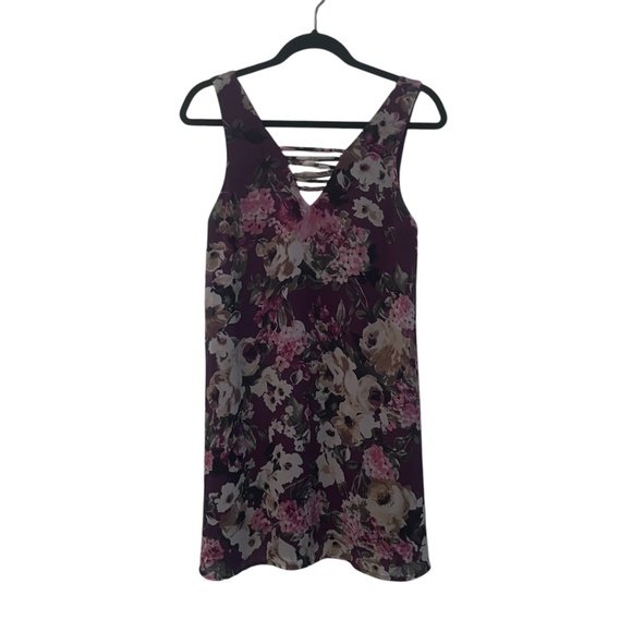 NWOT Francesca's Burgundy Floral Sleeveless V-Neck Dress Size S - Picture 2 of 3